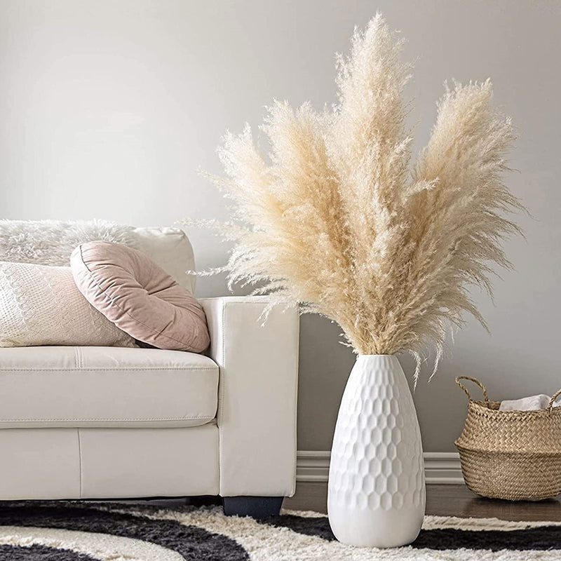 Confezione da 10 steli di erba della Pampa artificiale — canne soffici beige naturale
