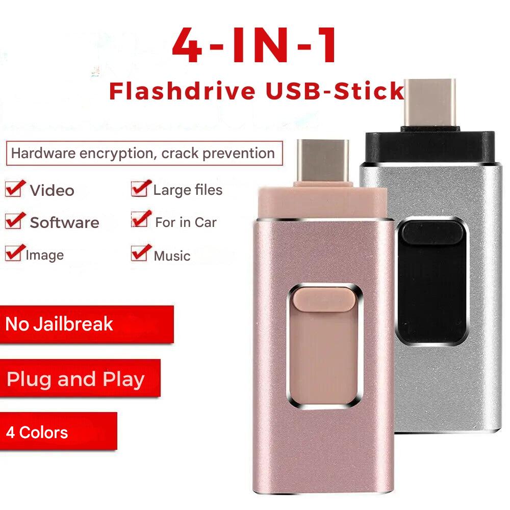 محرك أقراص فلاش بأربعة موصلات — USB-C وLightning وMicro-USB وUSB