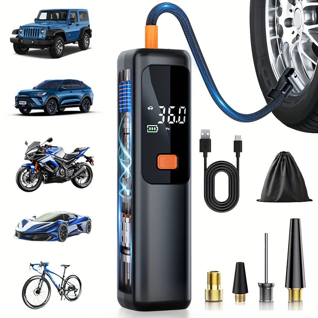 Digital 150 PSI Portable Tire Inflator with LCD Display & USB Fast Charging Air Compressor - Euroselle