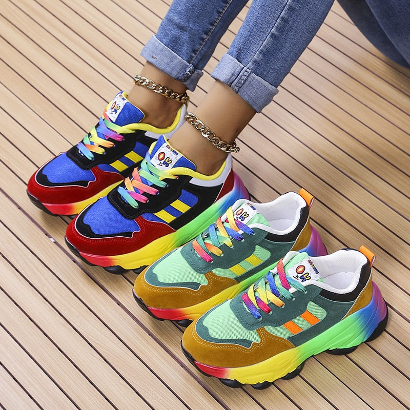 Sneakers de damă respirabili, elastici, cu șireturi — platformă de 1.6 in