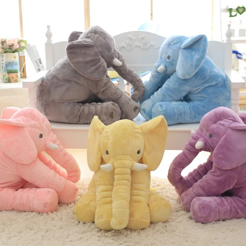 Plush Elephant Toddler Cushion — Gray, Blue, Pink, Purple & Yellow