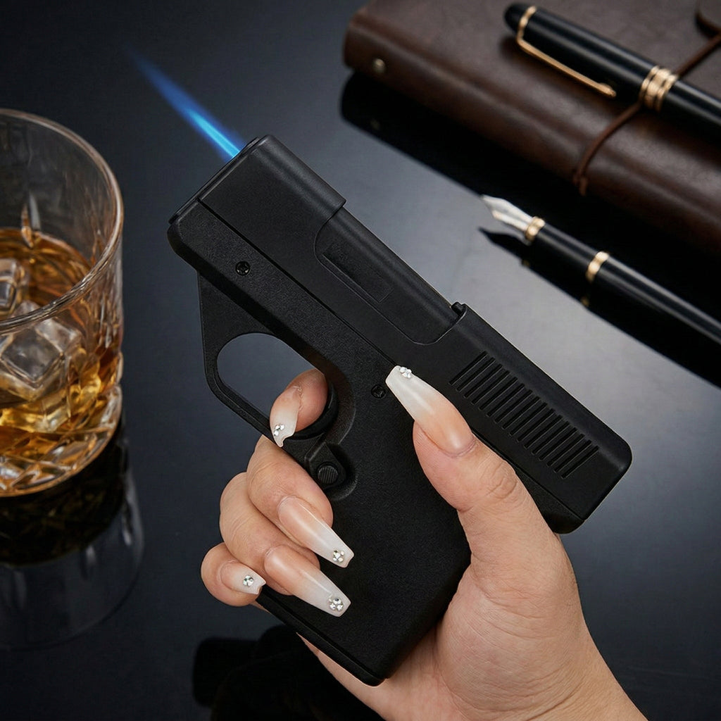 Stormsikker butangaslighter formet som en pistol — genopfyldelig, skjult rum