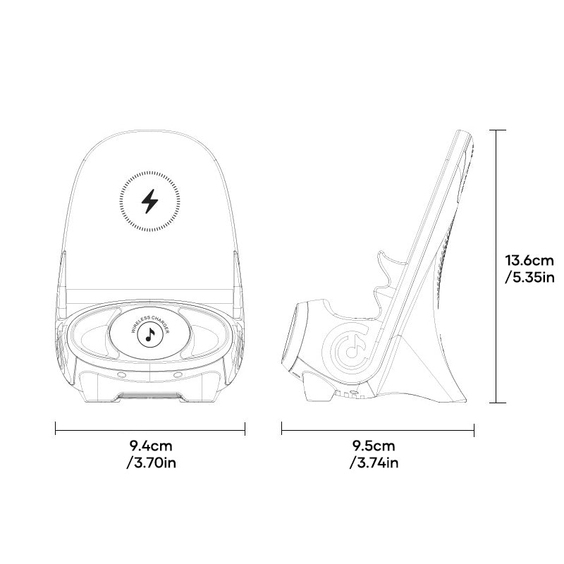 15W nabíjecí stojánek na telefon Qi - zesilovač zvuku, iPhone/Android