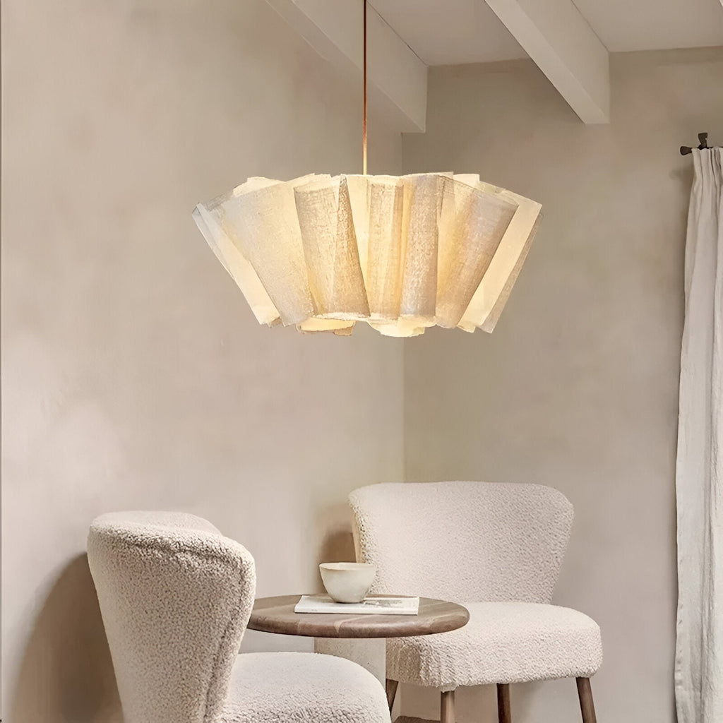 16 in Warm Cream Pleated Fabric Shade Hanging Ceiling Lamp