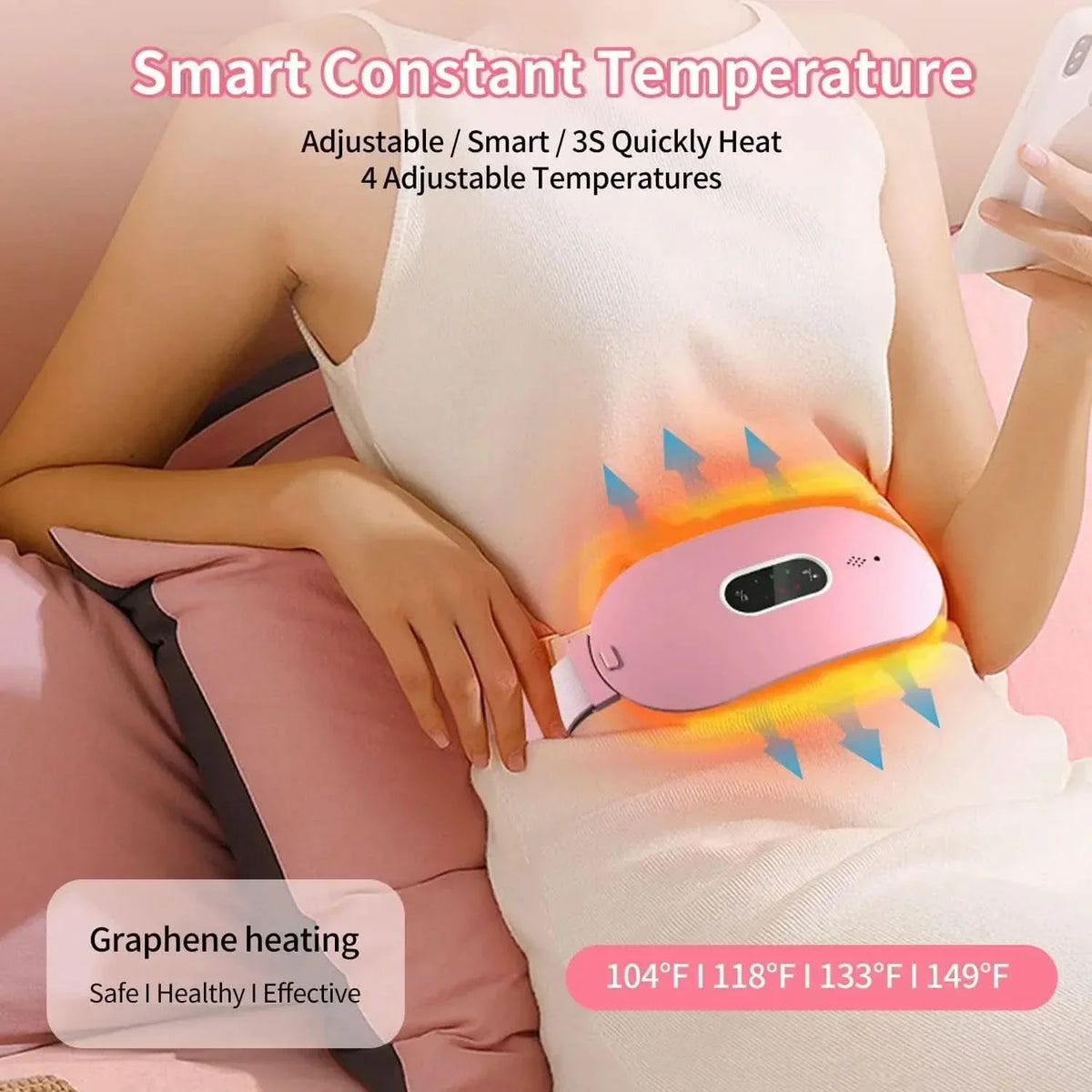 CalmHeat グラフェン温熱パッド — 集中的な温熱、マッサージ、振動設定