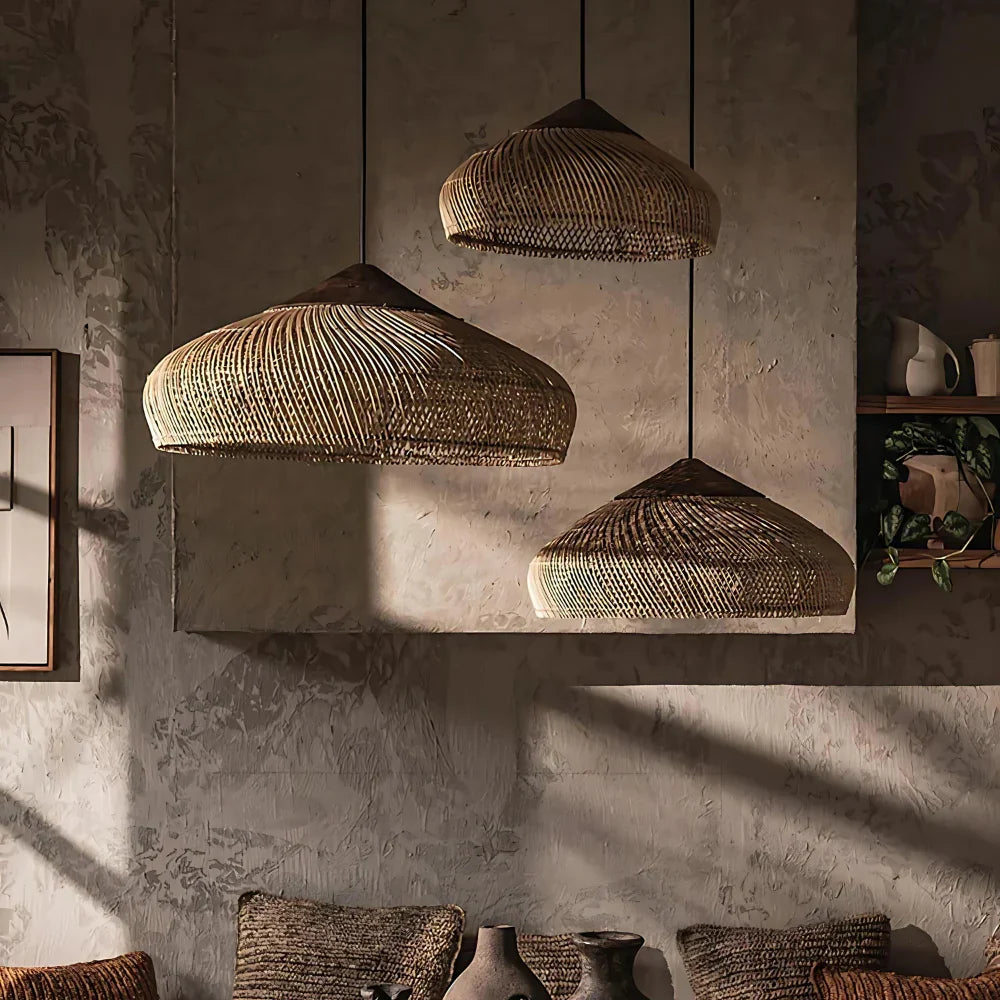 Gewebte Bambus-Hängelampe, 24 Inch, natürlicher Schirm, verstellbares Kabel, E26-Fassung, Boho-Deckenleuchte im Landhausstil für Esszimmer, Kücheninsel Li