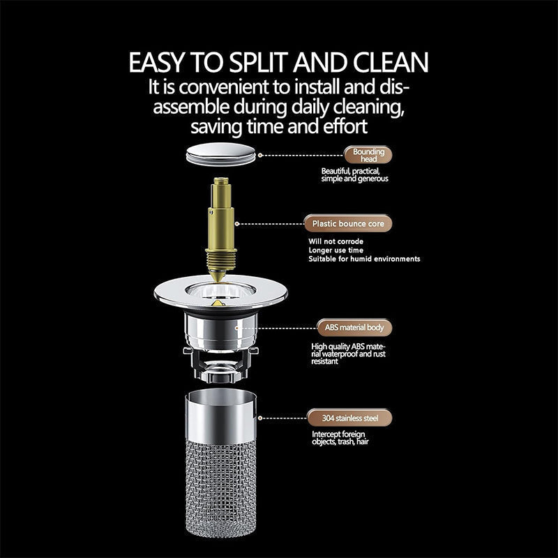Filtro pop-up per capelli — anima in ottone, cestello in acciaio inox, universale 1-1.2"