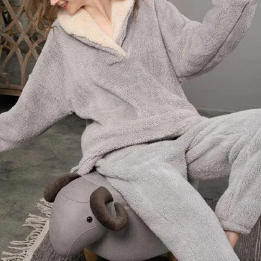 Conjunto de pijama de forro polar para mujer — Top de manga larga y pantalón para dormir