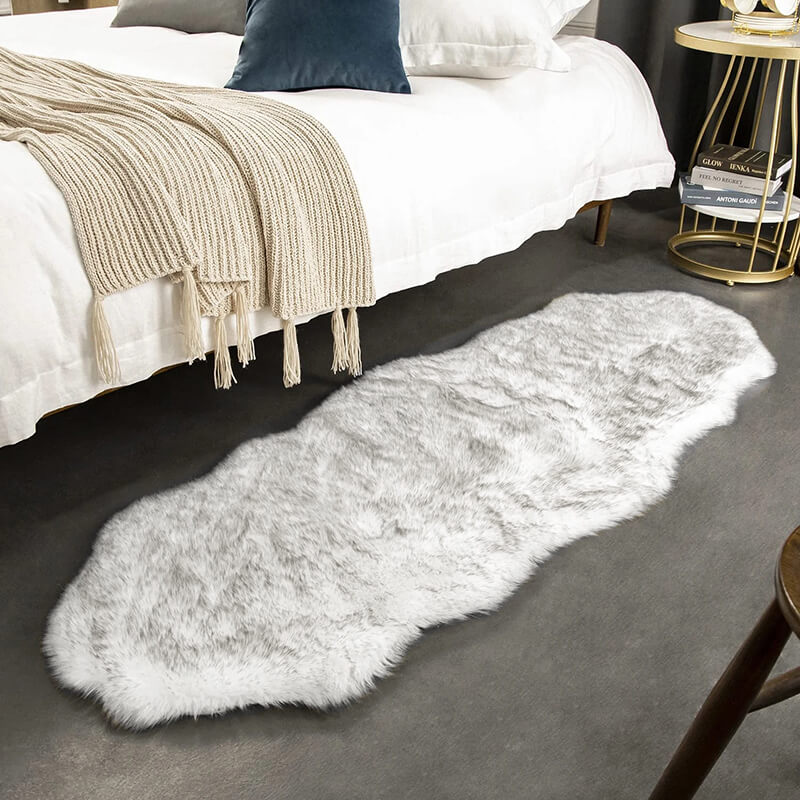 Plush Beige Faux Fur Runner 24 × 47 Inches — Sheepskin Style, Anti-Slip