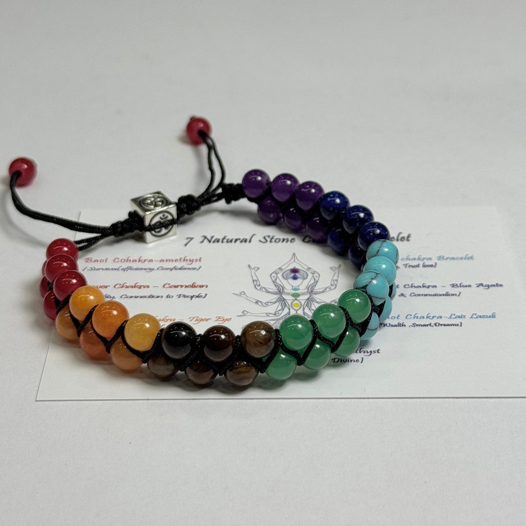Colorful Natural Stone Chakra Bracelet — Lightweight, Adjustable Braided Cord