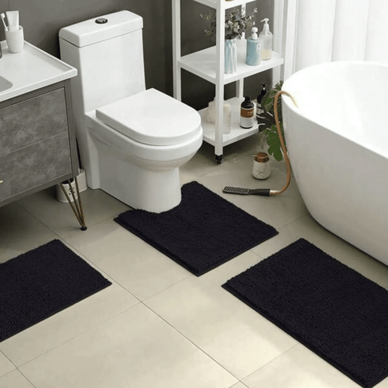 Alfombra de baño azul de chenilla de poliéster, 20×31 pulgadas — absorbente, antideslizante