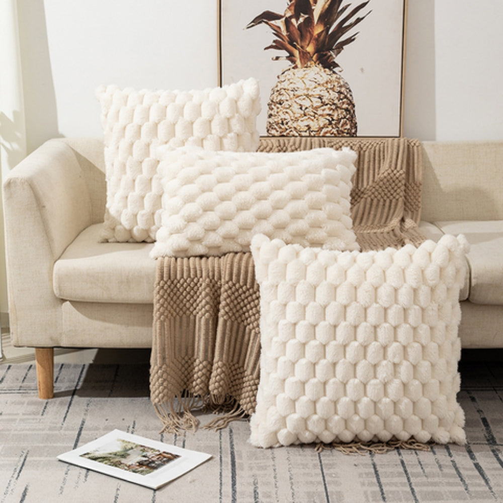 Raised-Texture Throw Pillow Cover — Blush Blended Fabric, Zip Closure