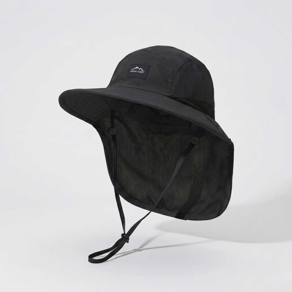 Chapeau de pêche à large bord — protection rabattable en maille UPF 50+ pour le cou et les oreilles
