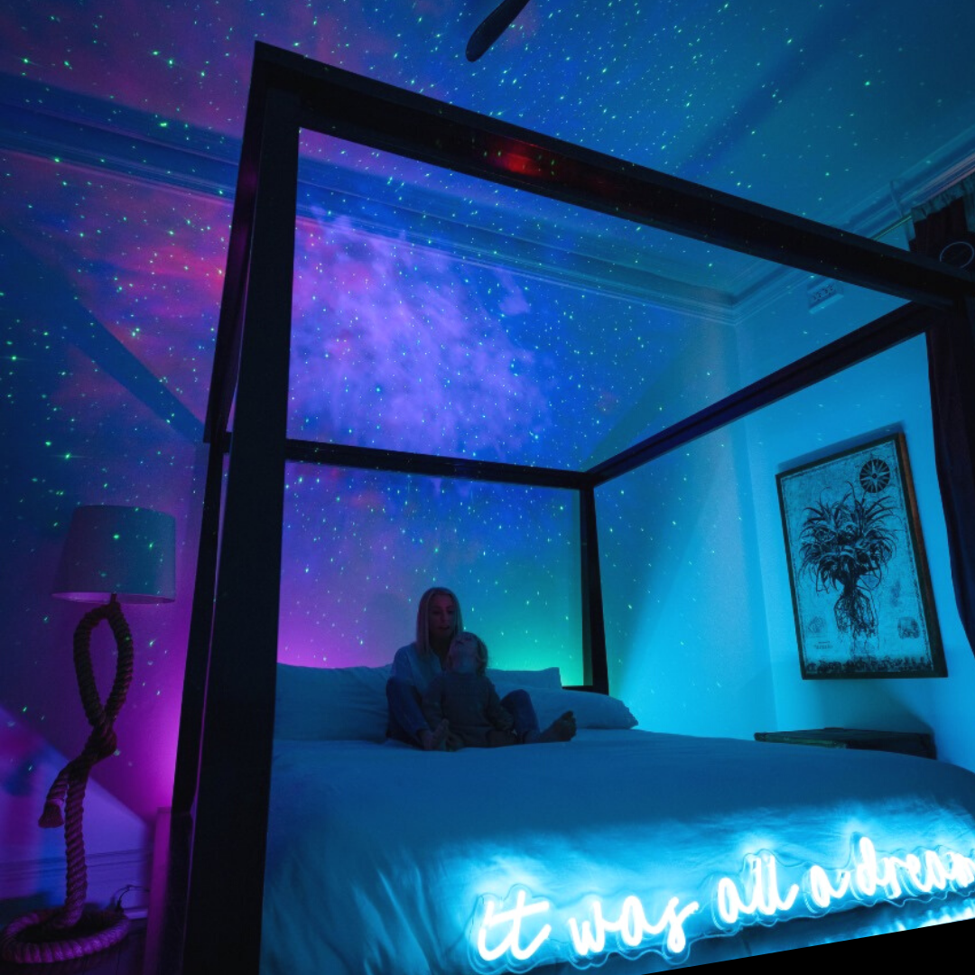 Projektor-gwiazdka z lampką nocną — LED w 21 kolorach, synchronizacja muzyki przez Bluetooth