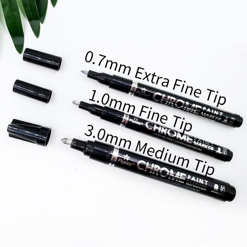 Vysoce lesklý reflexní chromový umělecký fix - 3 velikosti hrotu