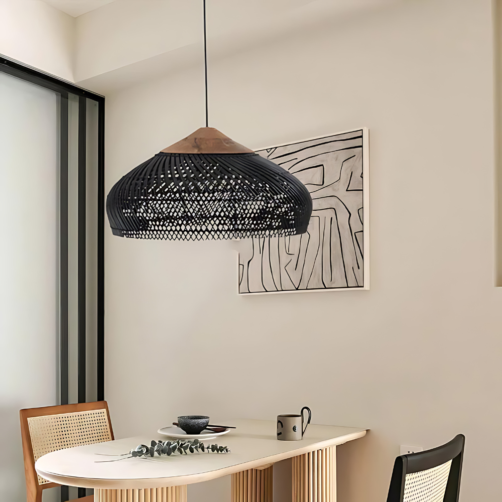 Gewebte Bambus-Hängelampe, 24 Inch, natürlicher Schirm, verstellbares Kabel, E26-Fassung, Boho-Deckenleuchte im Landhausstil für Esszimmer, Kücheninsel Li
