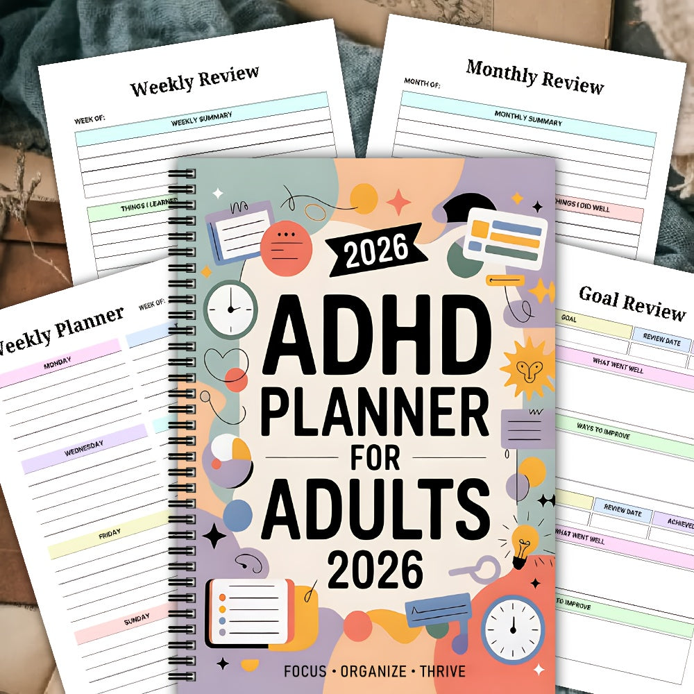 FOCUSVAULT – 2026 Eksklusiv ADHD Voksenplanlægger Struktureret Daglig og Ugentlig Produktivitetsjournal - Euroselle