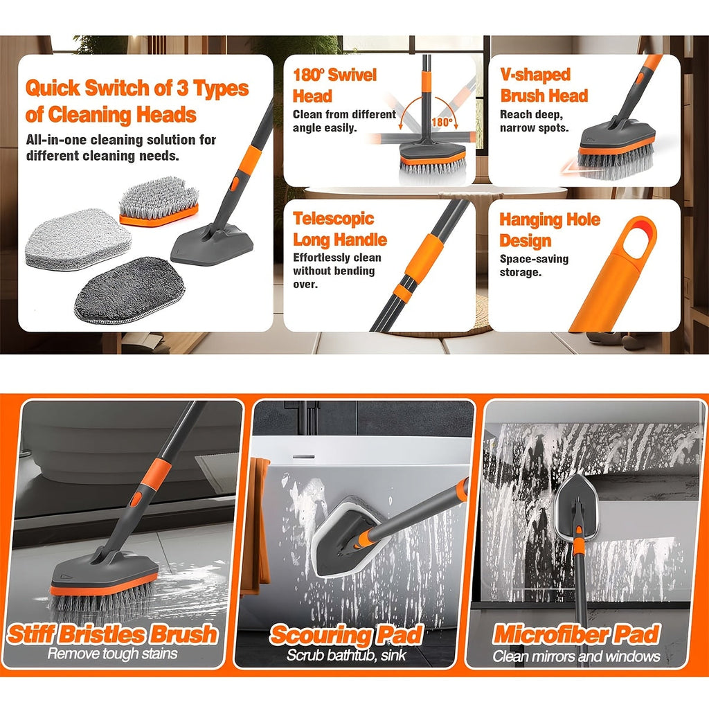 Detachable Bathroom Brush with Dual Bristles, Ideal for Floor & Tile Cleaning - Euroselle