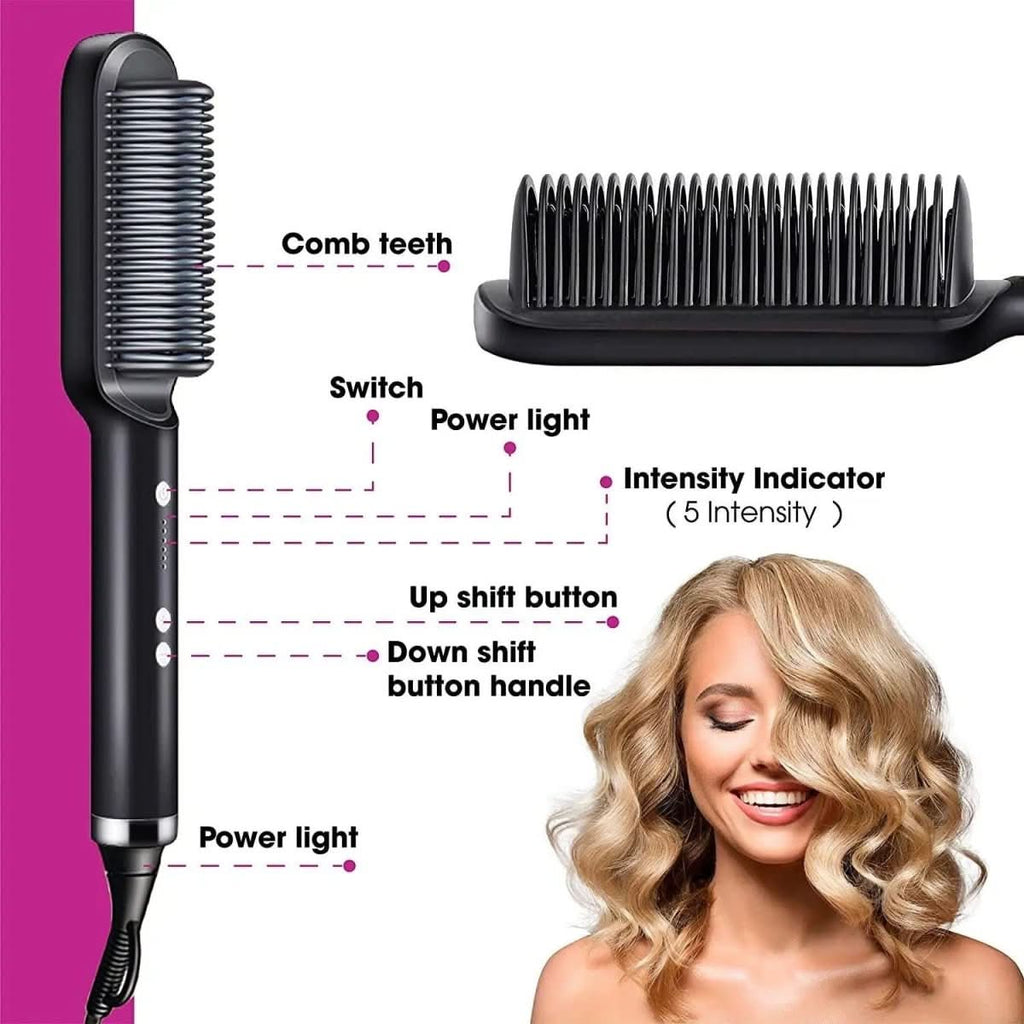 Piastra lisciante per capelli con spazzola in ceramica LumaGlide — Testina con spazzola integrata, setole anti-crespo