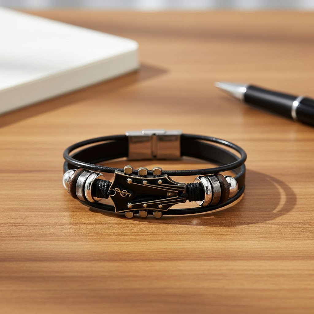 MelodyForge Guitar-Inspired Leather Bracelet — All-Day Comfort, Everyday Wearability