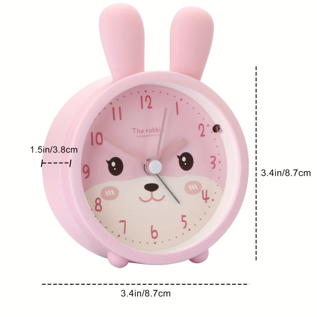 Cute Bunny Silent Alarm Clock for Kids — Night Light, No Ticking