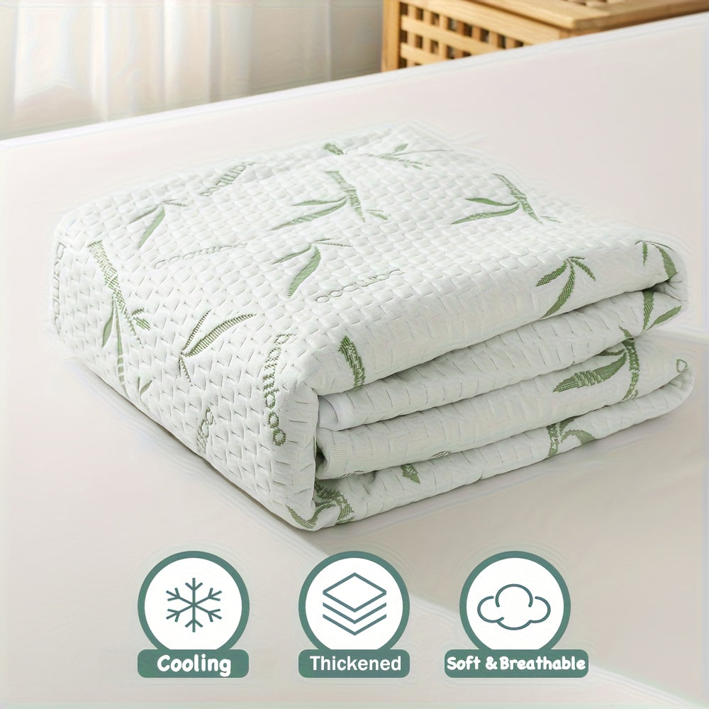 Cobrecolchão de fibra de bambu com bolsos profundos para um ajuste perfeito, camada de malha jersey ventilada para controlo da temperatura, disponível nos tamanhos Twin, Full, Queen e King, para dormir confortavelmente durante todo o ano