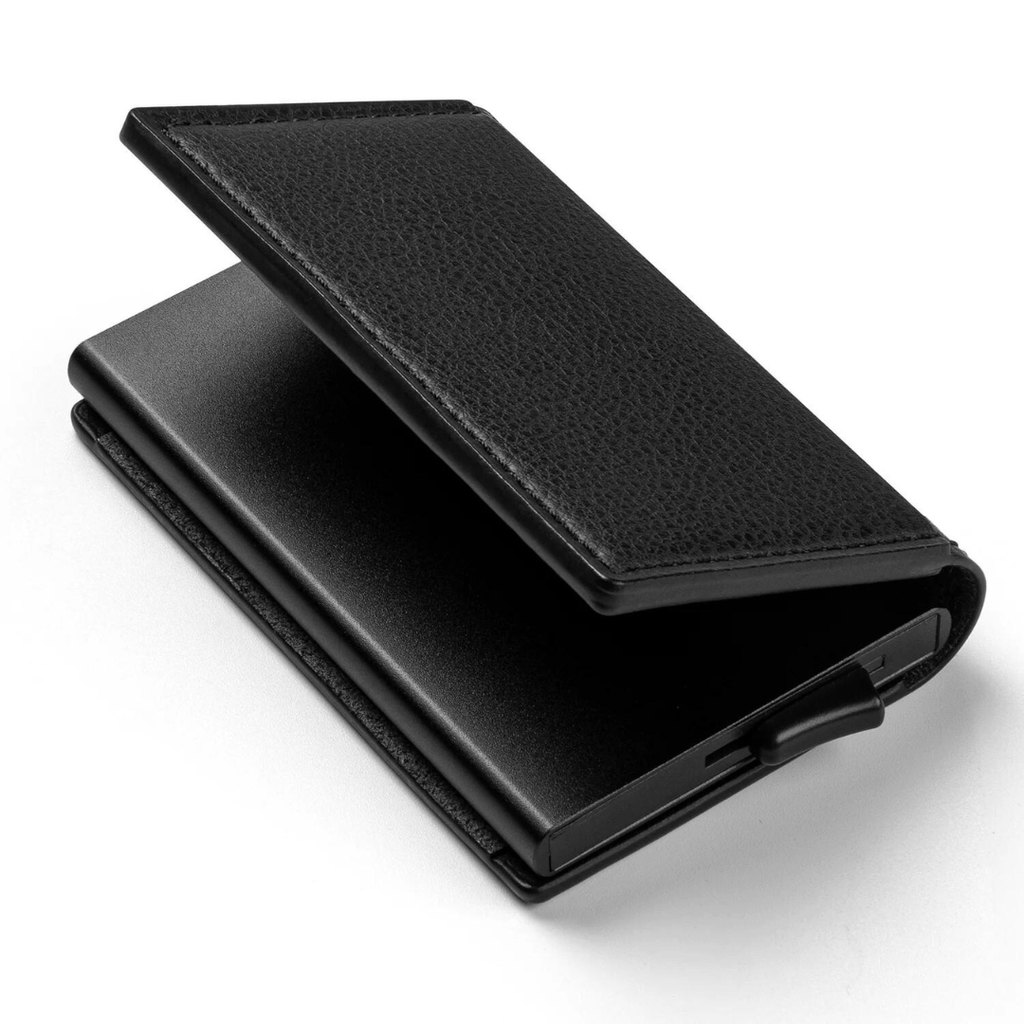 RFID-Blocking Leather Billfold — Pop-Up Aluminum Card Holder