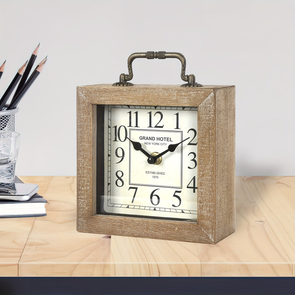 Rustic Wooden Shelf Clock with Glass Cover for Home Decor - Euroselle