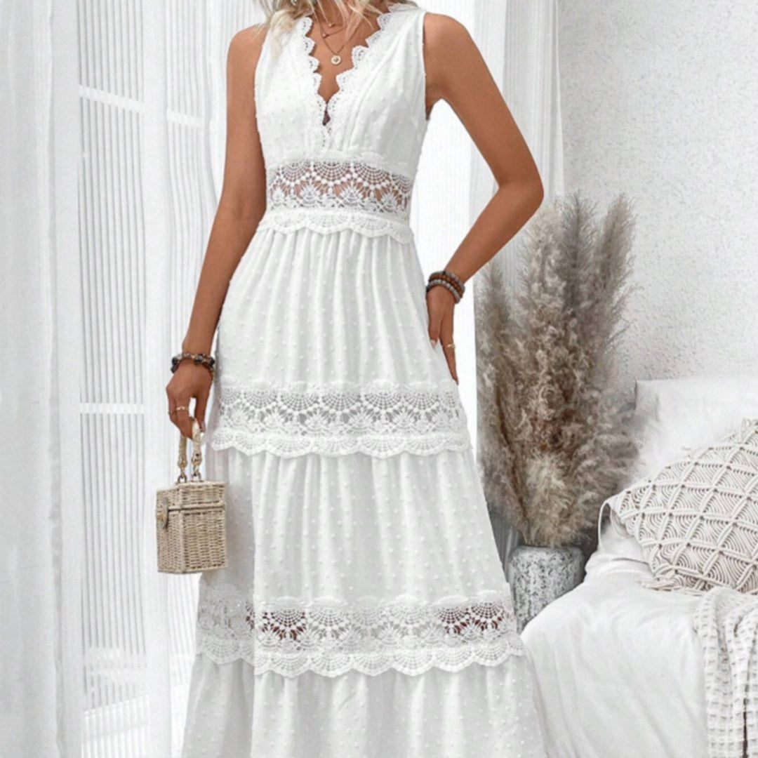 Robe Élégante - Col V Dentelle