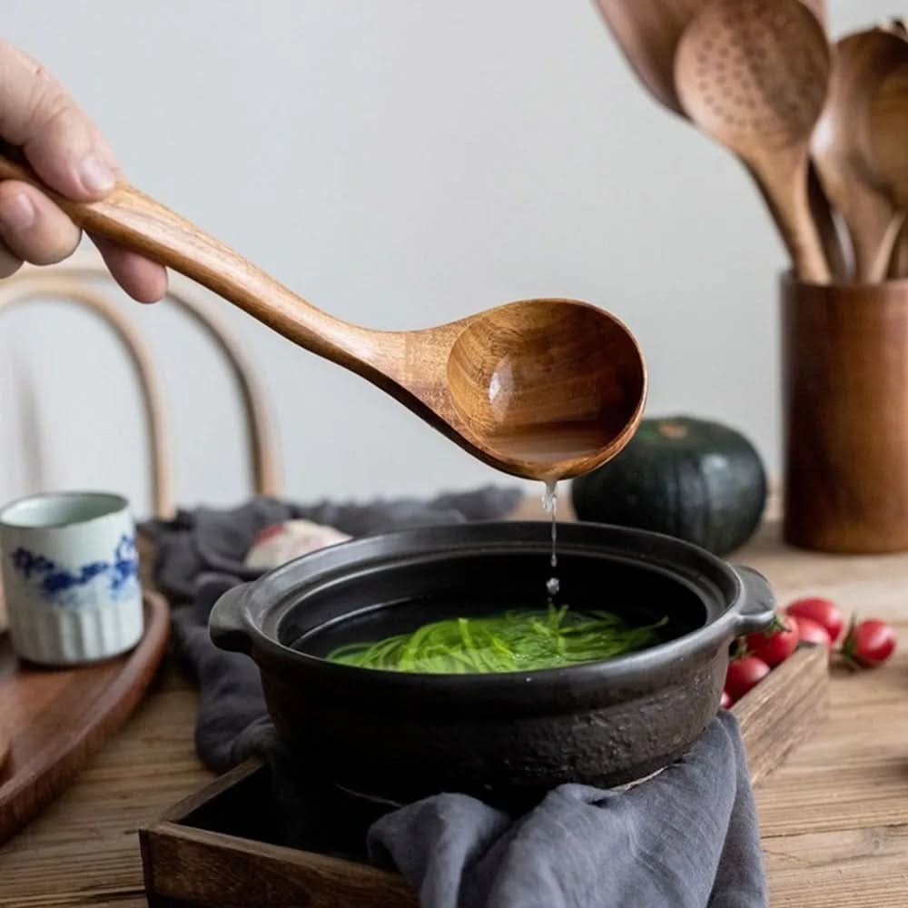 10-Piece Natural Teak Kitchen Utensil Set — Non-Scratch Design