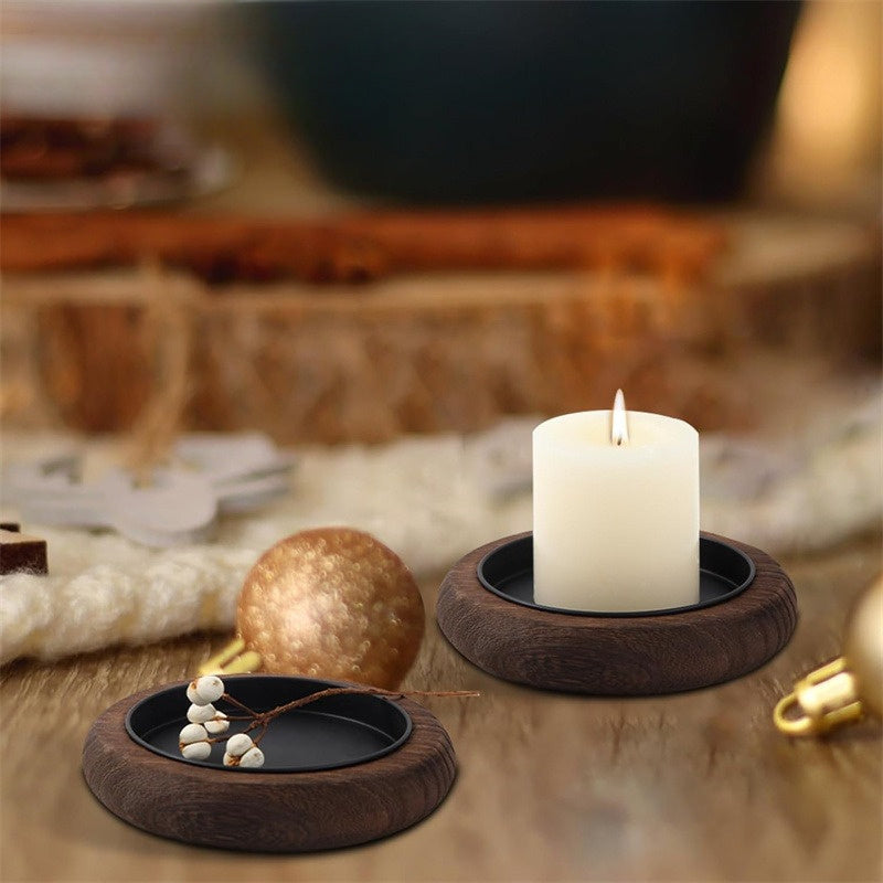Solid Wood Candle Holder with Tray - Euroselle