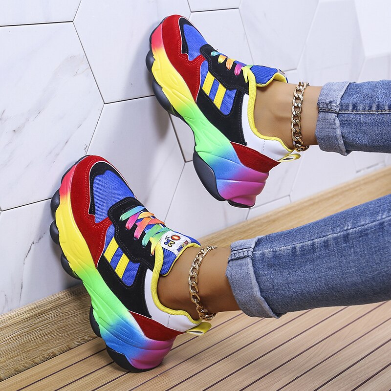 Sneakers de damă respirabili, elastici, cu șireturi — platformă de 1.6 in