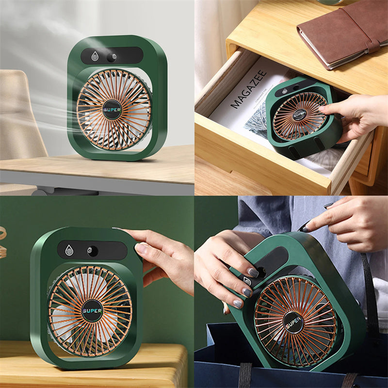 Ventilador nebulizador portátil AquaFlow — diseño de mano de 3 velocidades, sistema de nebulización integrado