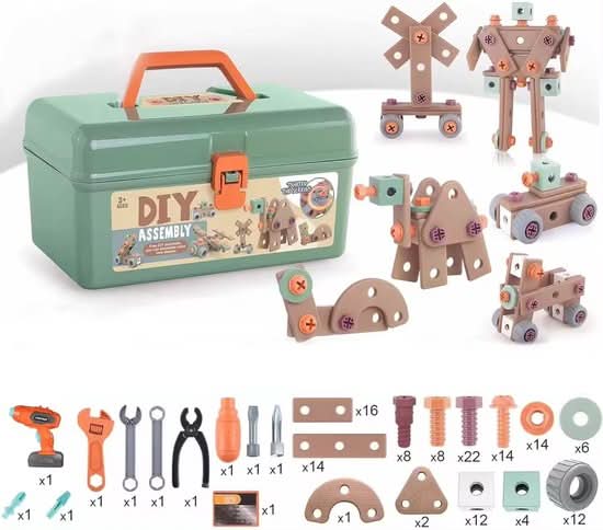 Kids Construction Toy Workshop with Realistic Power Tools 198-Piece STEM Building Set ABS Plastic Pretend Play Drill Screwdriver for Boys Gi