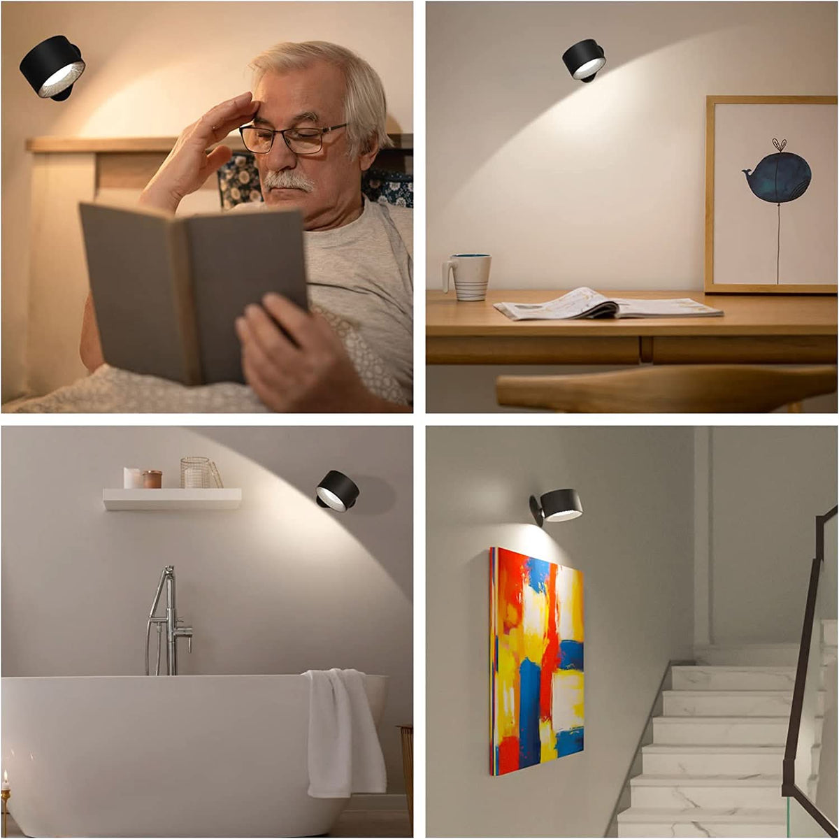 Trådløs væglampe med USB-genopladning - 360 grader, 3 lysstyrkeniveauer, 20 timers driftstid