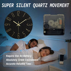 Modern Minimalist Round Wall Clock Rimless Design Black & Gold - Euroselle