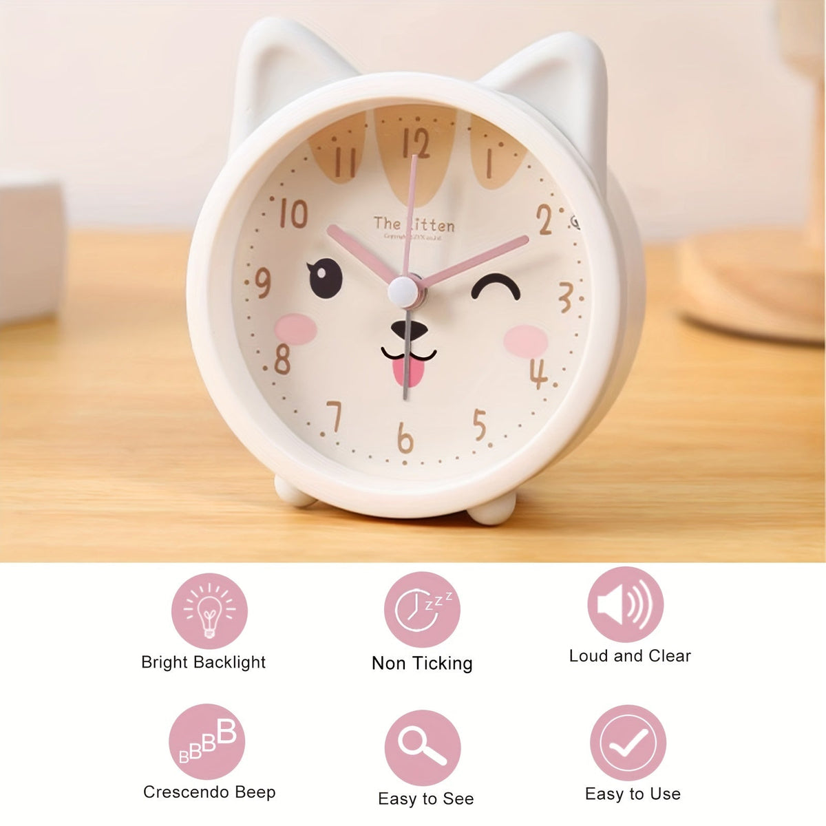 Lautloser Wecker für Kinder mit Hasenmotiv — Kein Ticken, sanftes Nachtlicht