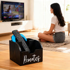4-Compartment Wooden Remote Organizer Box | No Electricity Needed - Euroselle