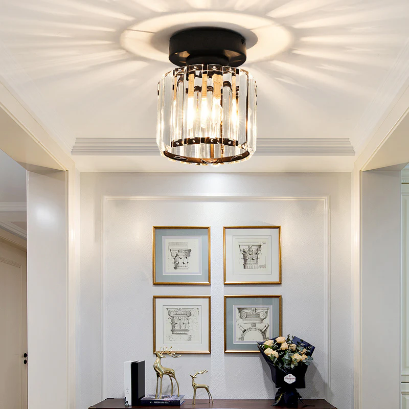 Black Gold Crystal Flush Mount Light Fixture — E27 Socket