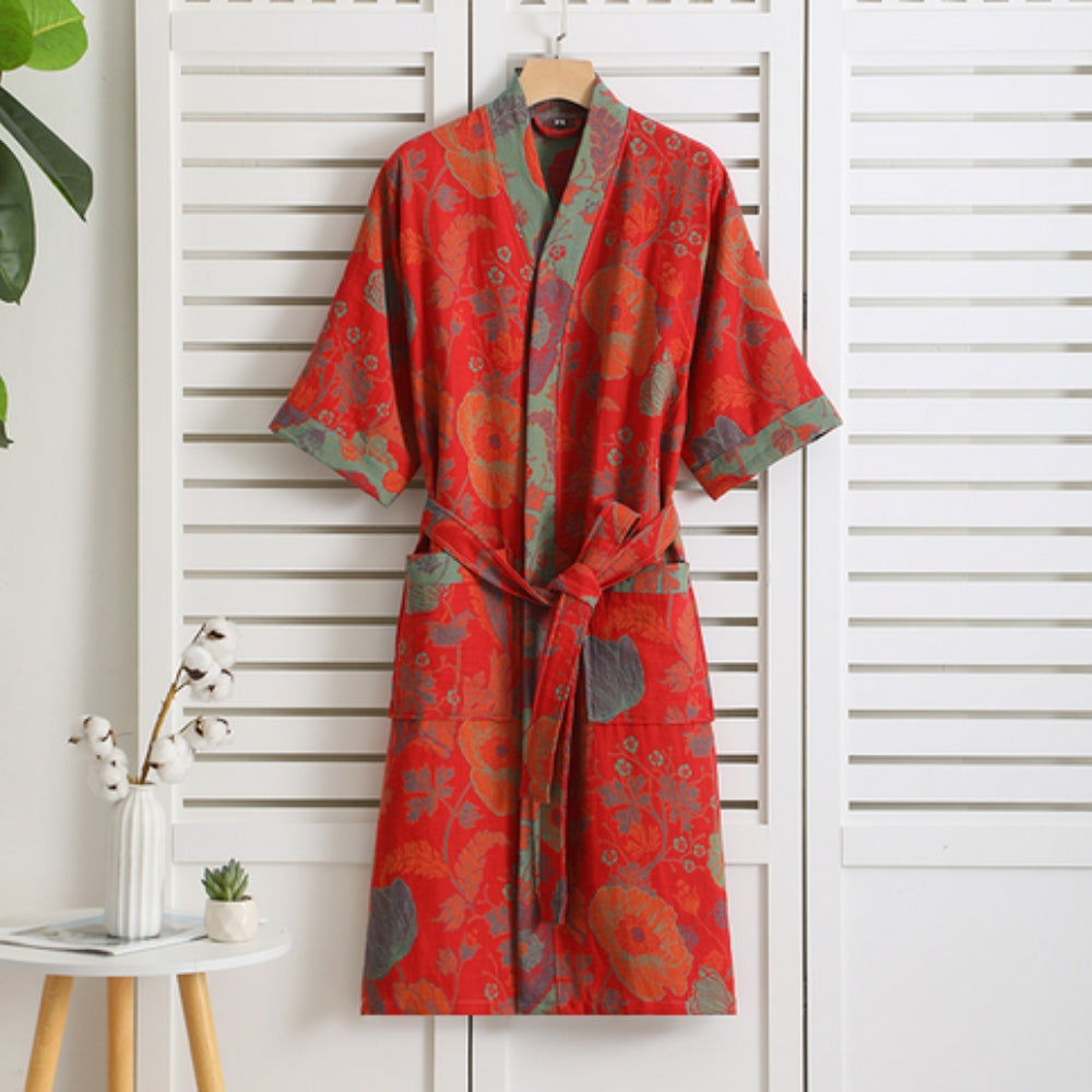 Women's Lightweight Cotton Gauze Robe — Double-Layer Vintage Print