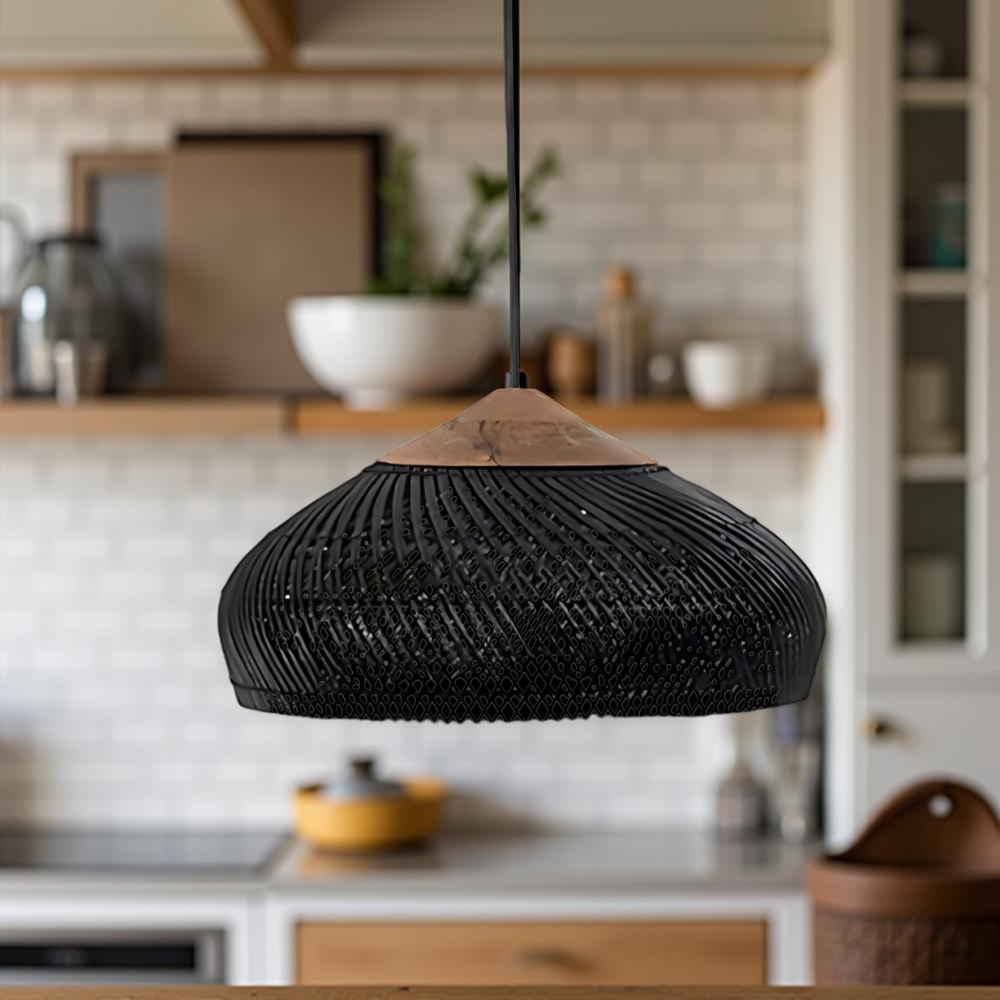 Gewebte Bambus-Hängelampe, 24 Inch, natürlicher Schirm, verstellbares Kabel, E26-Fassung, Boho-Deckenleuchte im Landhausstil für Esszimmer, Kücheninsel Li