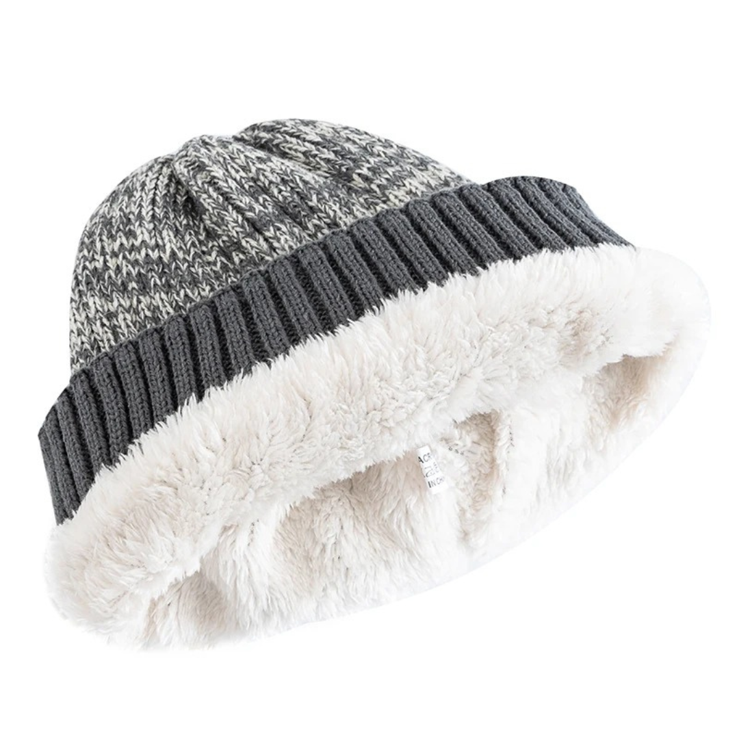 Unisex-Strickmütze für den Winter mit Fleecefutter – warme Thermo-Skullcap