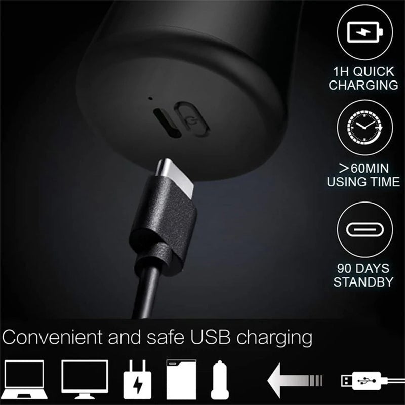 Rasoio a lamina ricaricabile da viaggio per uomo — ricarica USB-C