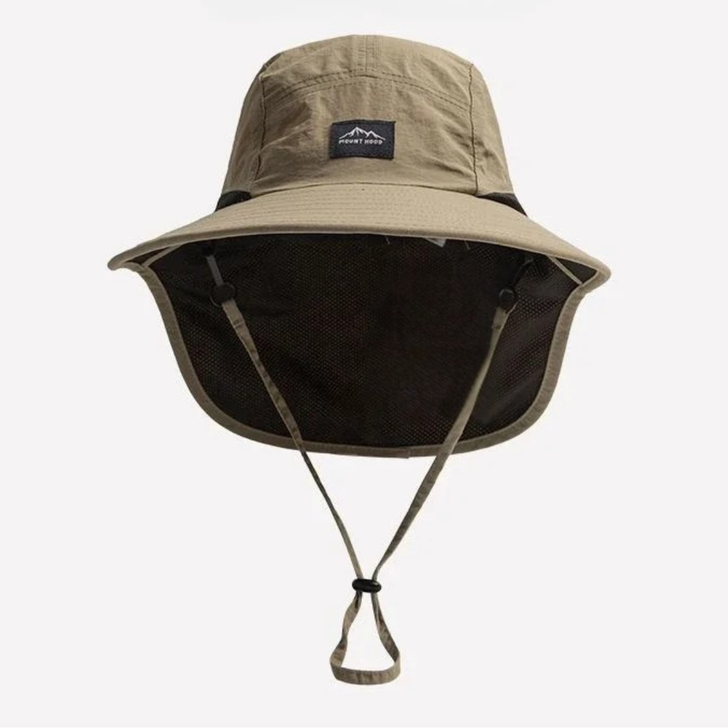 Chapeau de pêche à large bord — protection rabattable en maille UPF 50+ pour le cou et les oreilles