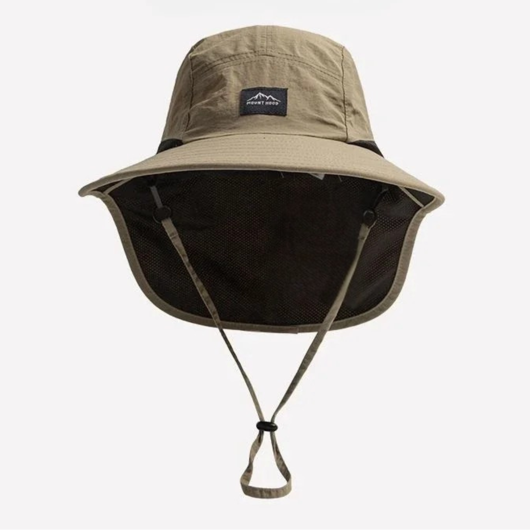 Chapeau de pêche à large bord — protection rabattable en maille UPF 50+ pour le cou et les oreilles
