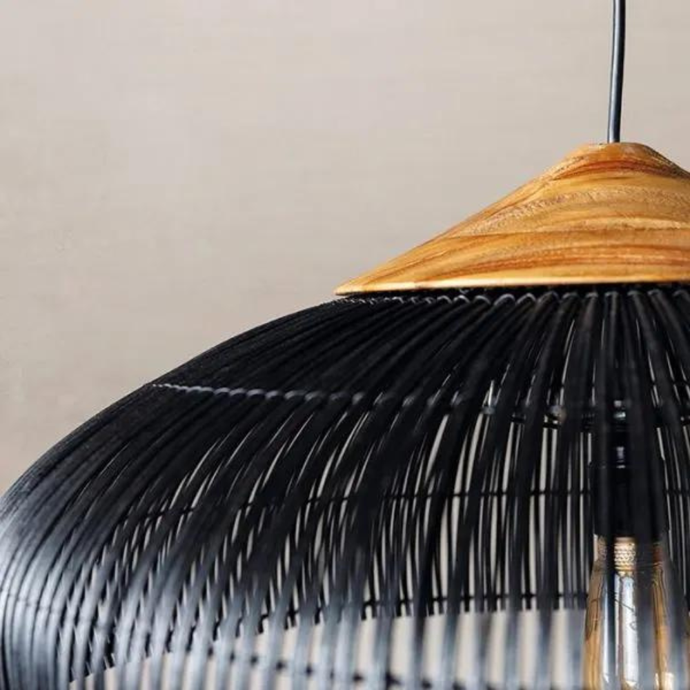 Gewebte Bambus-Hängelampe, 24 Inch, natürlicher Schirm, verstellbares Kabel, E26-Fassung, Boho-Deckenleuchte im Landhausstil für Esszimmer, Kücheninsel Li
