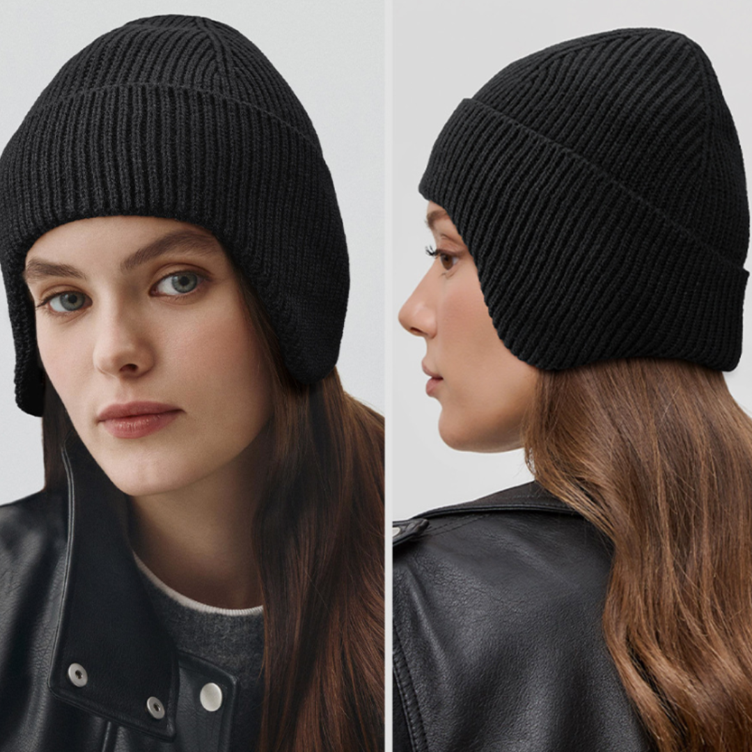 Fleece-Lined Thermal Knit Hat with Ear Flaps for Winter