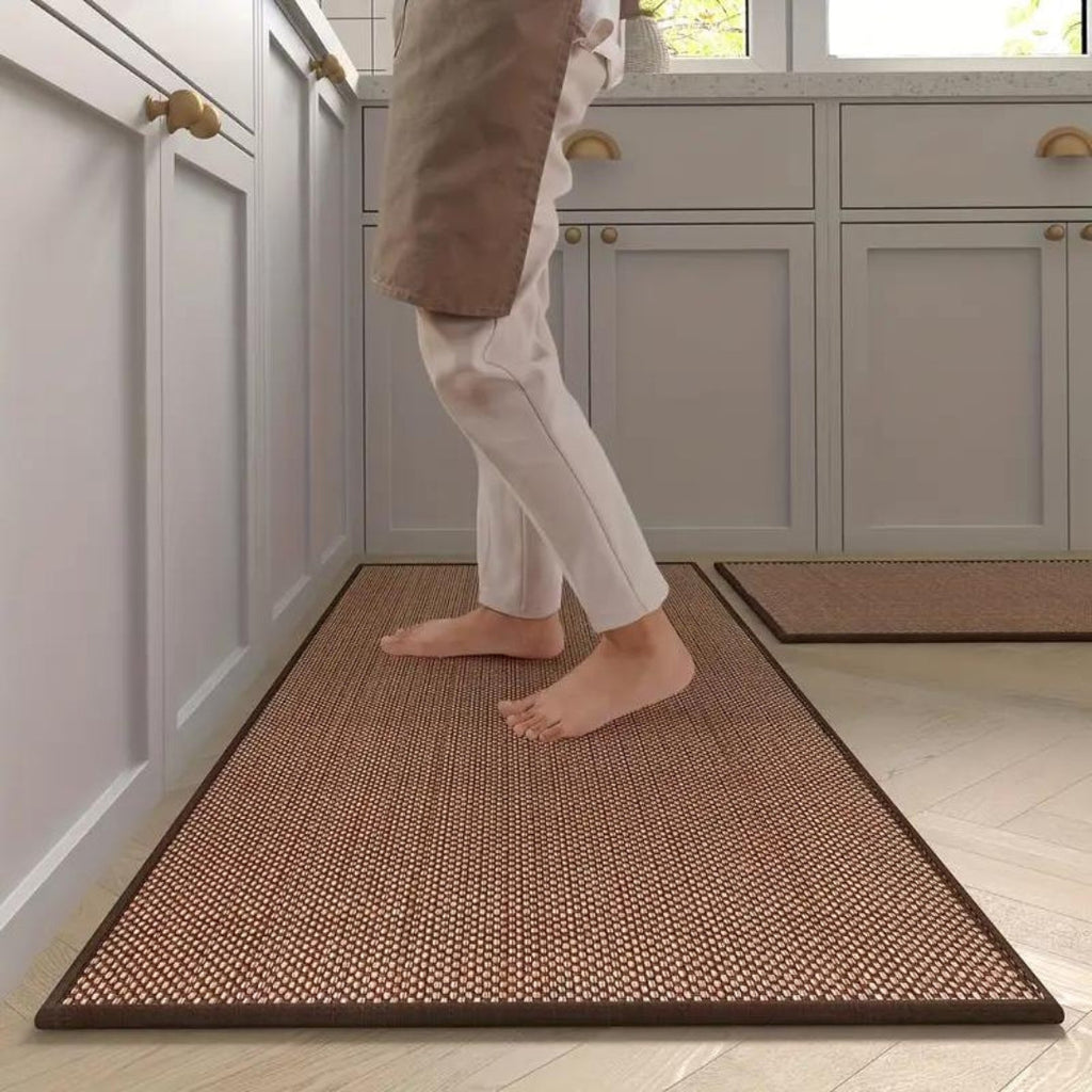 2-Piece Beige Anti-Fatigue PVC Foam Mats — Non-Slip, Washable