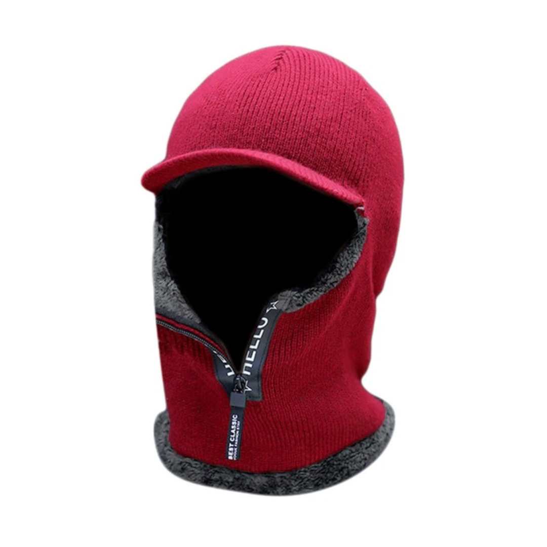 Winter-Strick-Balaclava - Fleecefutter, Gesichtsschutz mit Reißverschluss