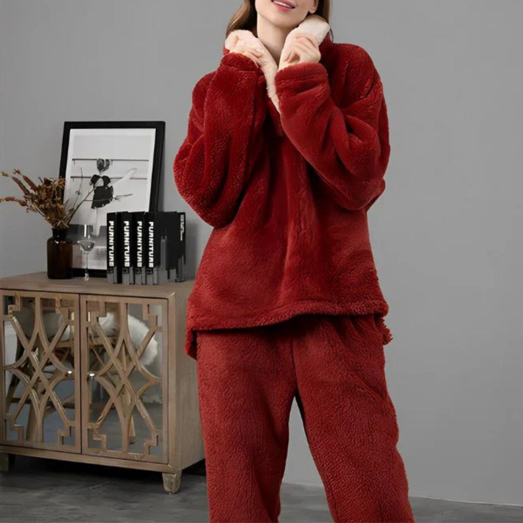 Conjunto de pijama de forro polar para mujer — Top de manga larga y pantalón para dormir